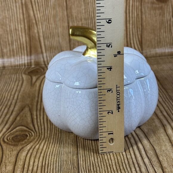 Ceramic Pumpkin Decorative Bowl with Lid White 6” - Picture 11 of 11